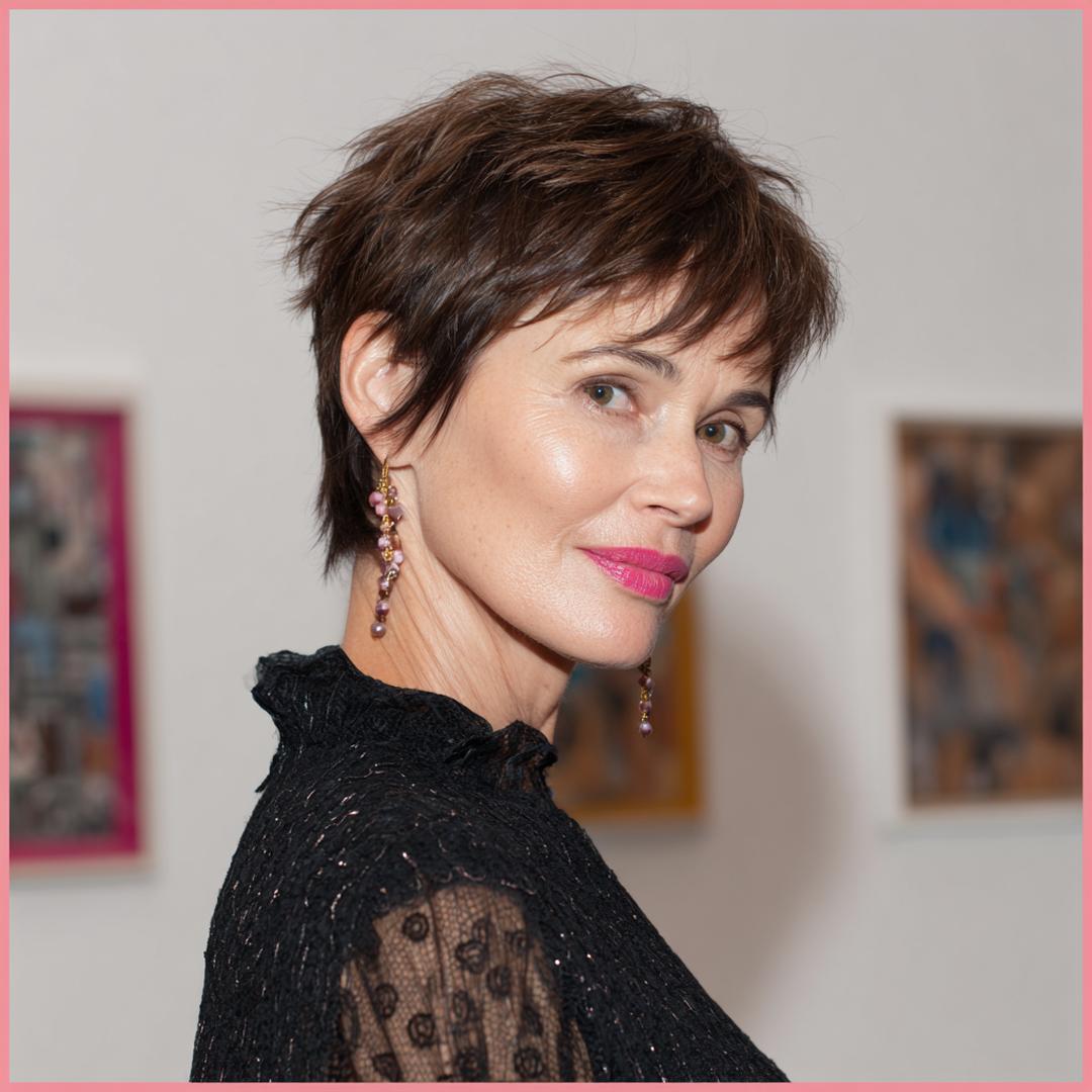 Textured Brunette Pixie With Fringe