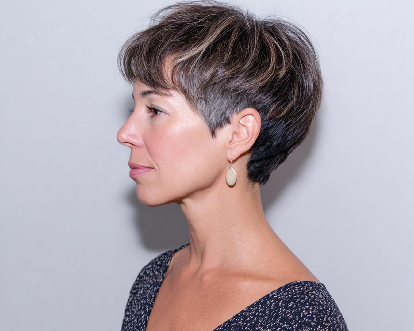 Short Pixie With Gray Highlights