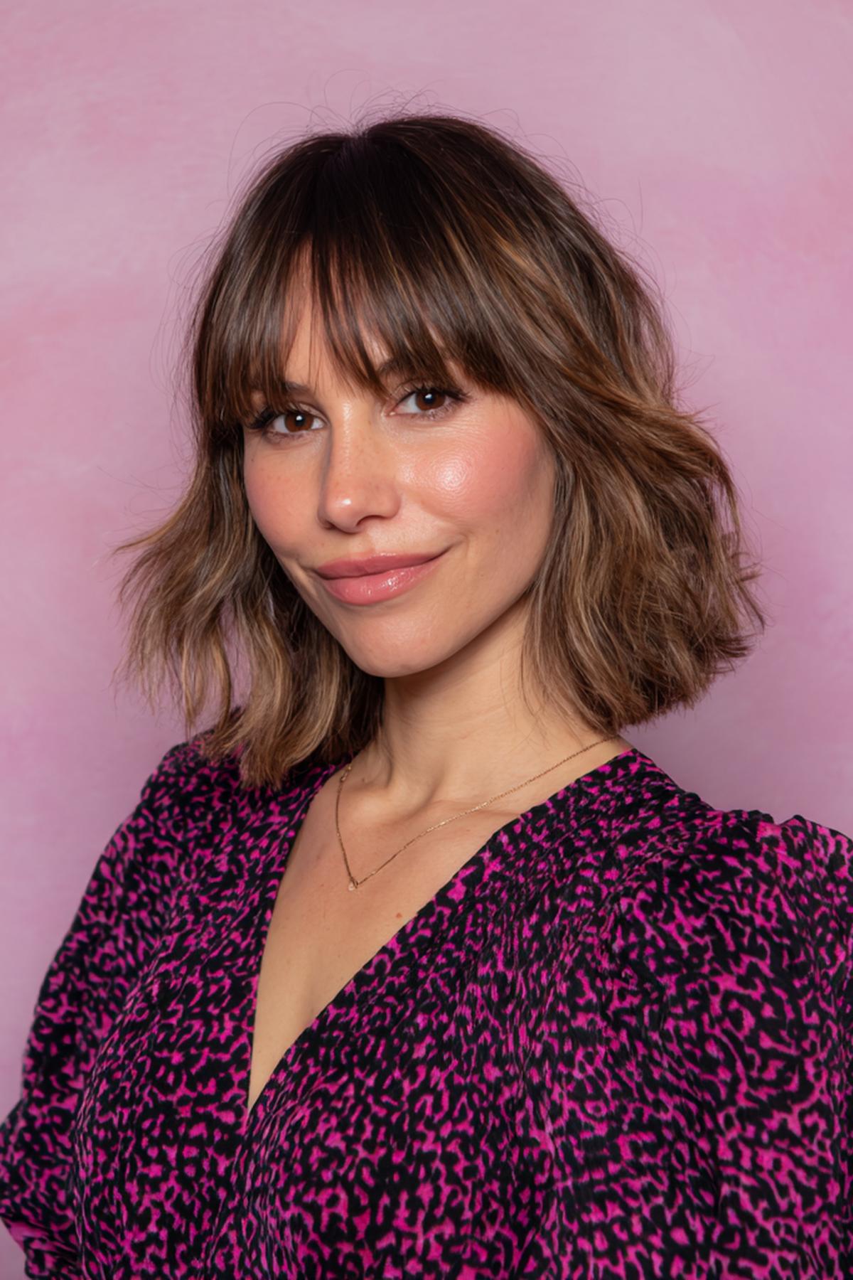 Brown Lob With Curtain Bangs