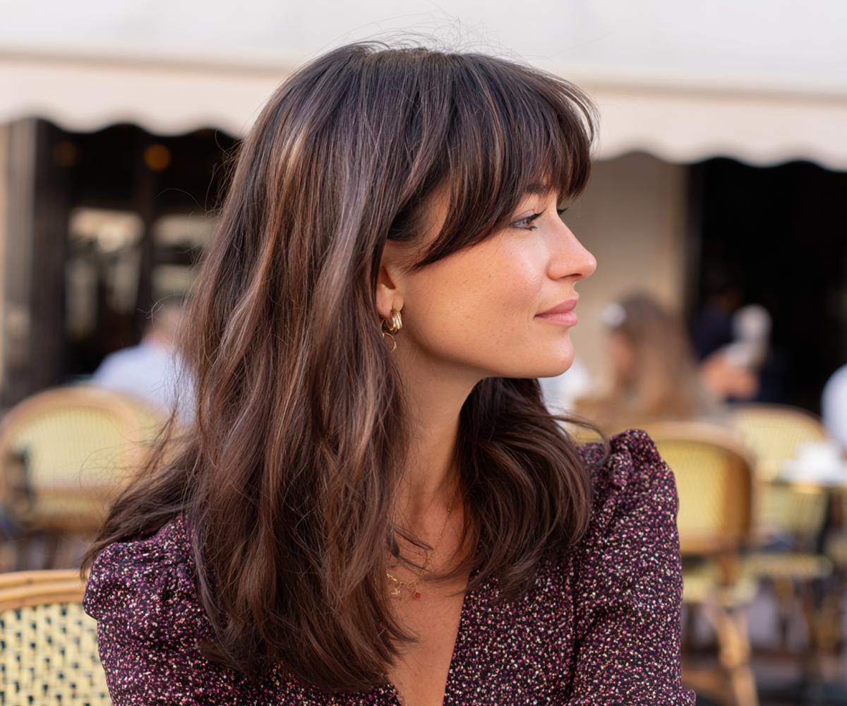Brown Long Hair With Curtain Bangs