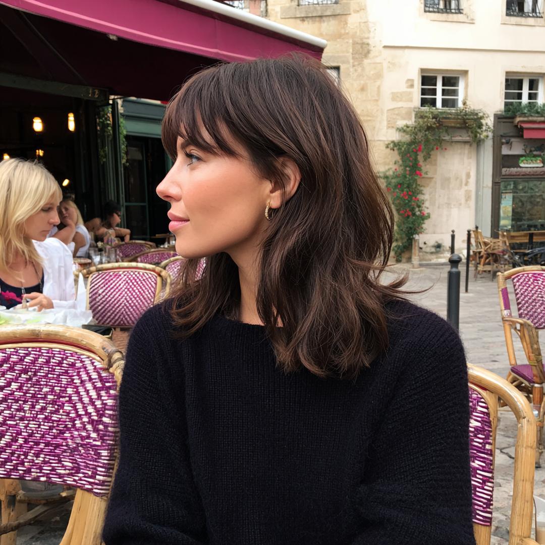 Wispy Bangs Textured Brown Waves