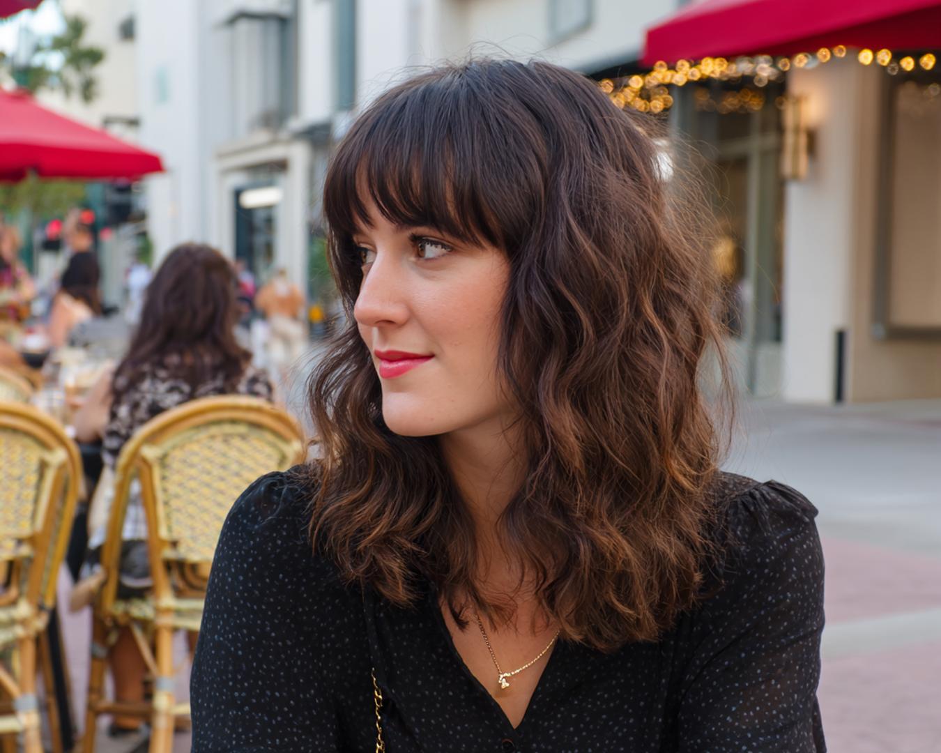 Full Bangs Natural Brown Waves