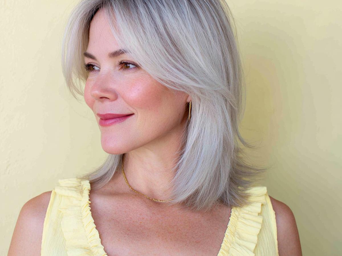 Silver Medium Layered Hair
