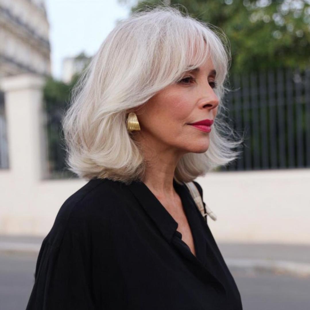 White Layered Bob Curtain Bangs