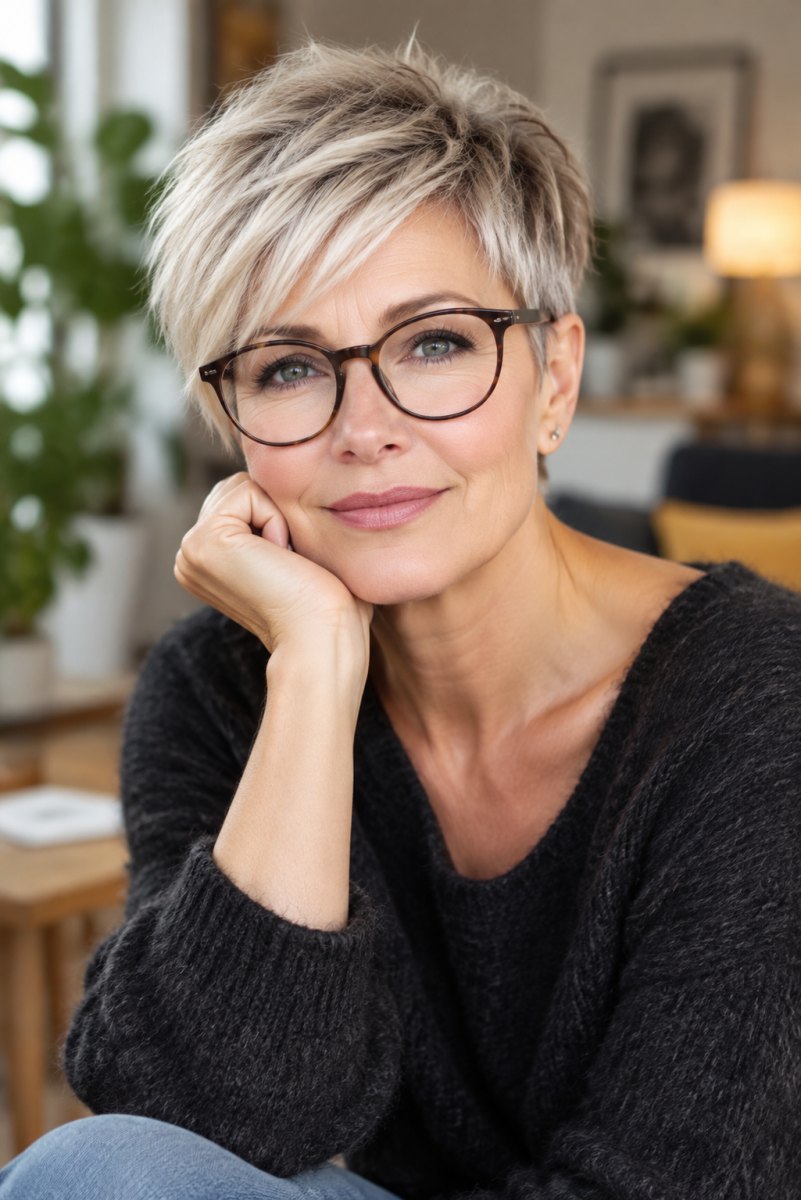 Kurze Frisuren mit Brille ab 50 die wirklich passen