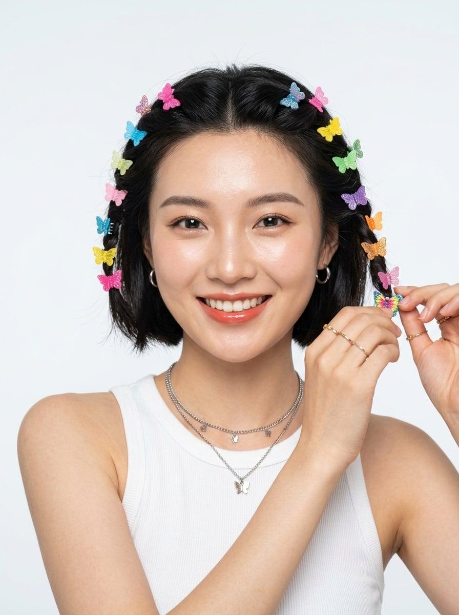 Bunte Clips kurze Haare
