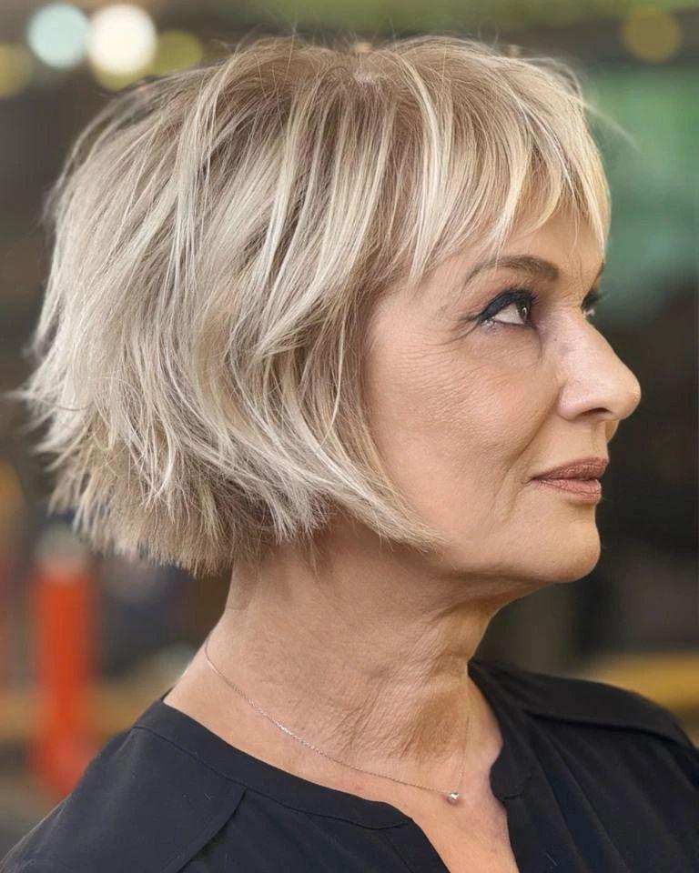 Kurzer Bob fransiger Pony Frau über 50