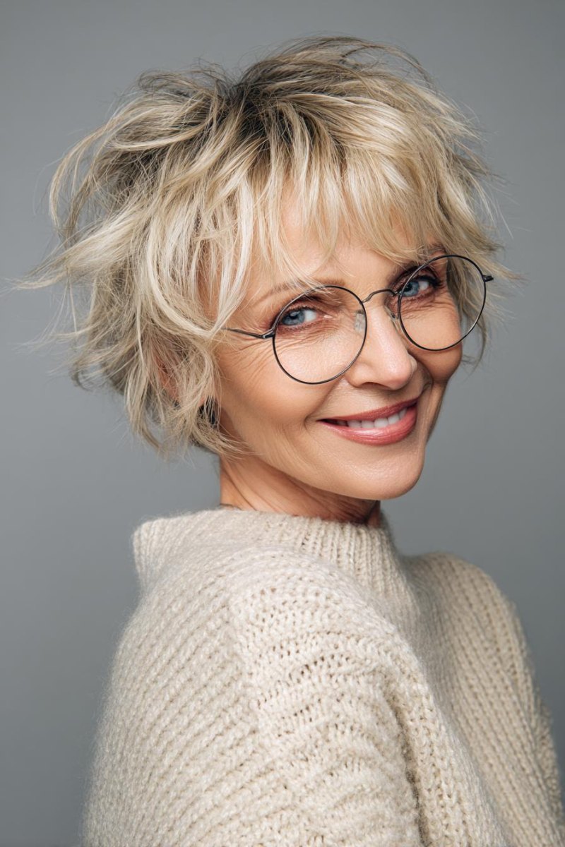 Kurze Frisuren mit Brille ab 50 die wirklich passen
