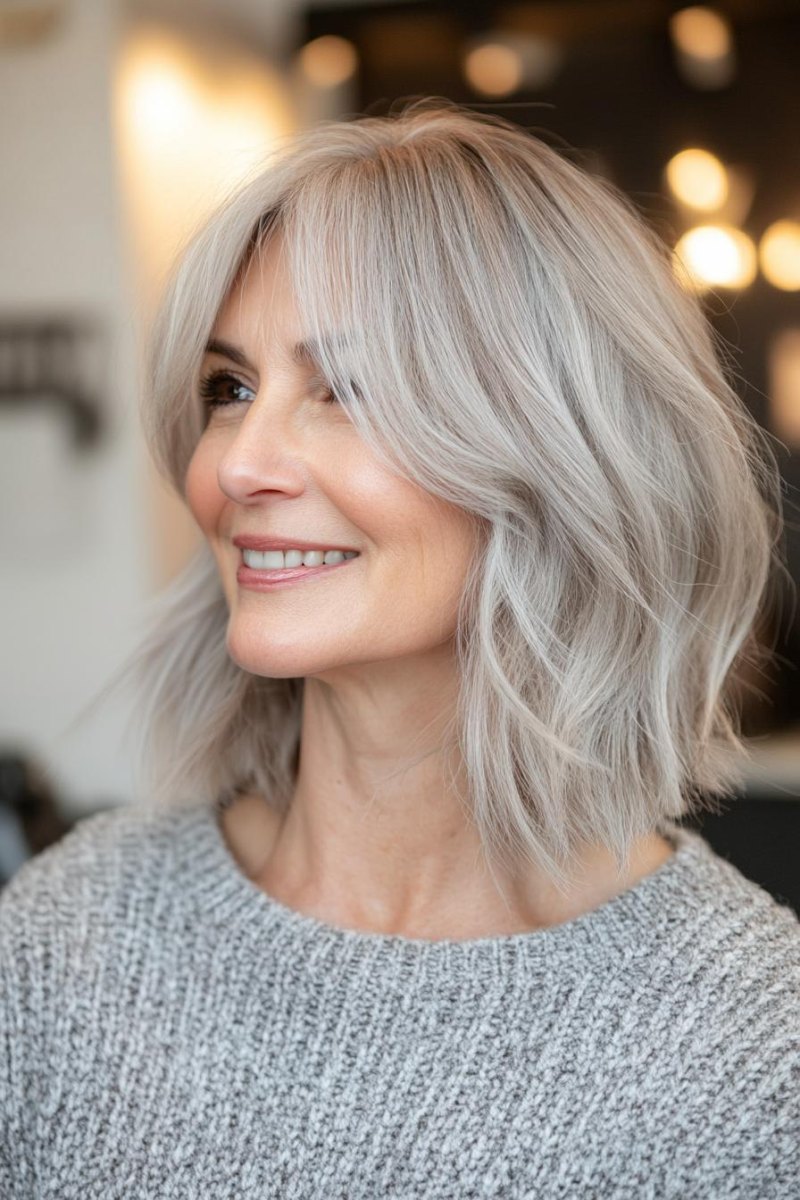 Long Bob Frau ab 50 feines Haar