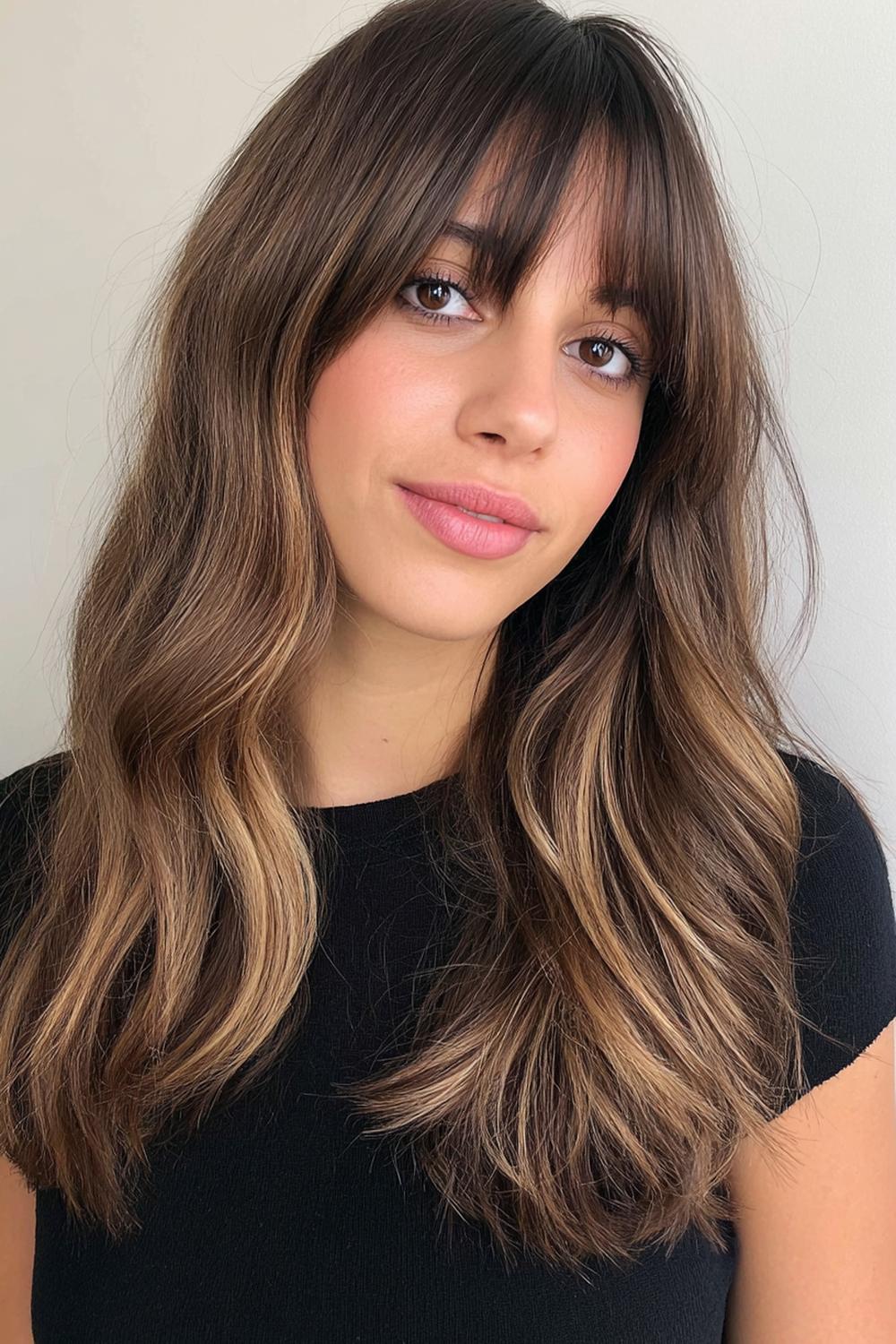 13. Must Try Frisuren 2026: Curtain Bangs mit warmen Honey-Highlights