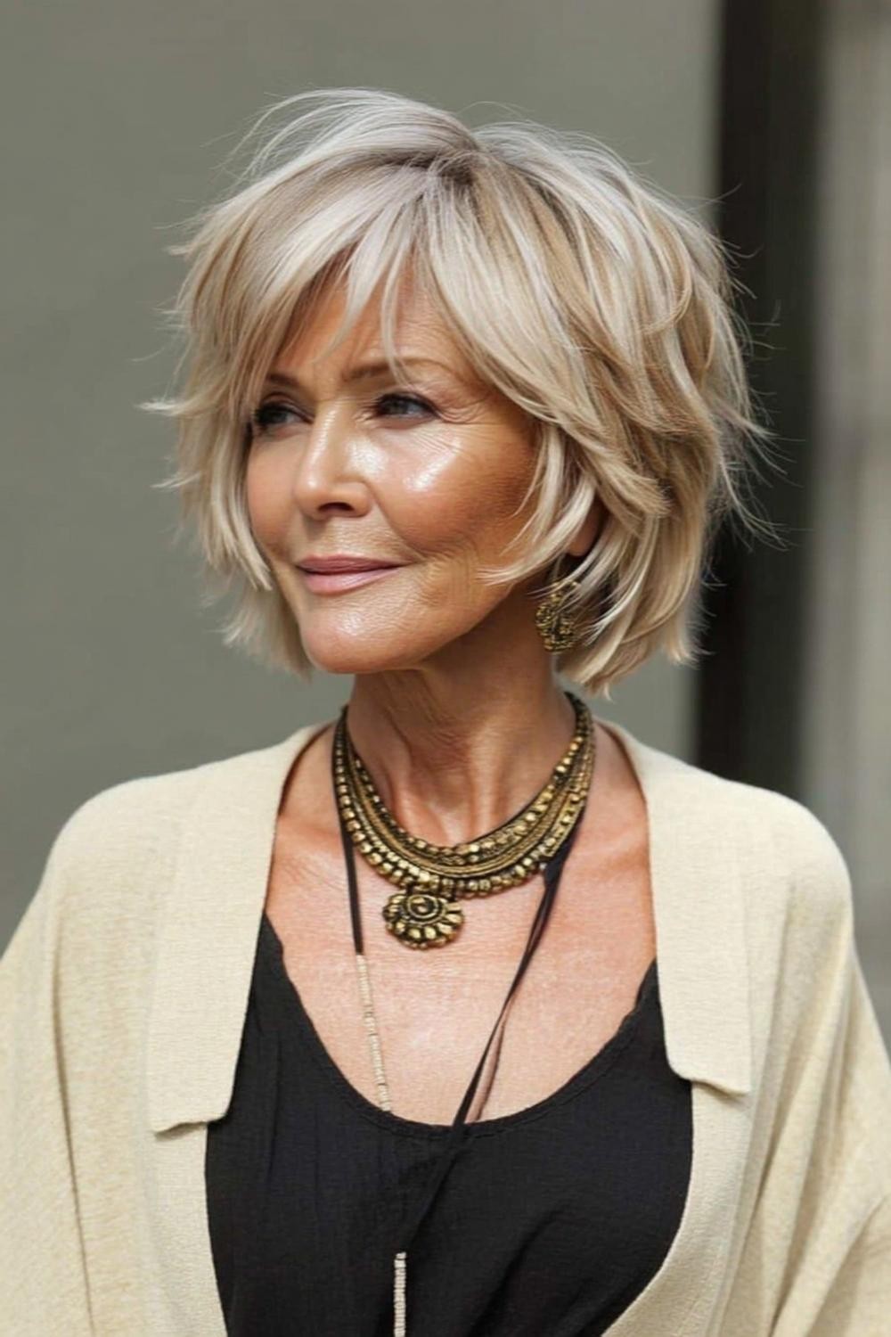 Geschichteter Blond-Bob mit Statement