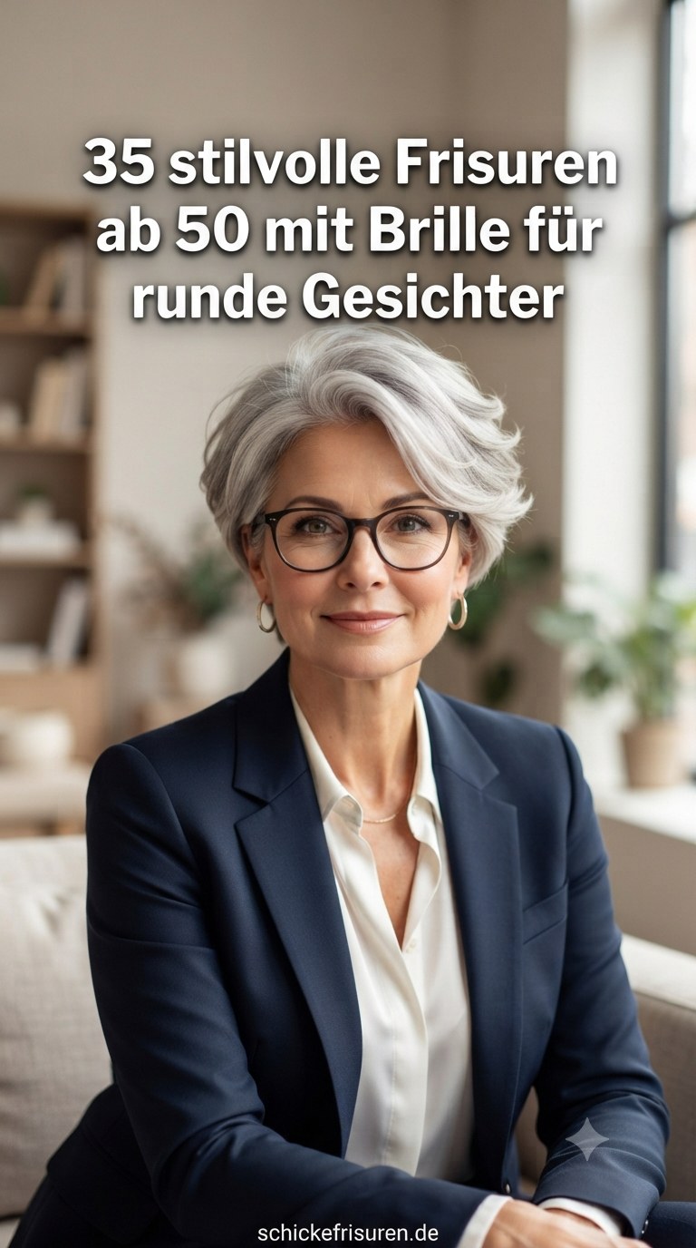 35 stilvolle Frisuren ab 50 mit Brille für runde Gesichter