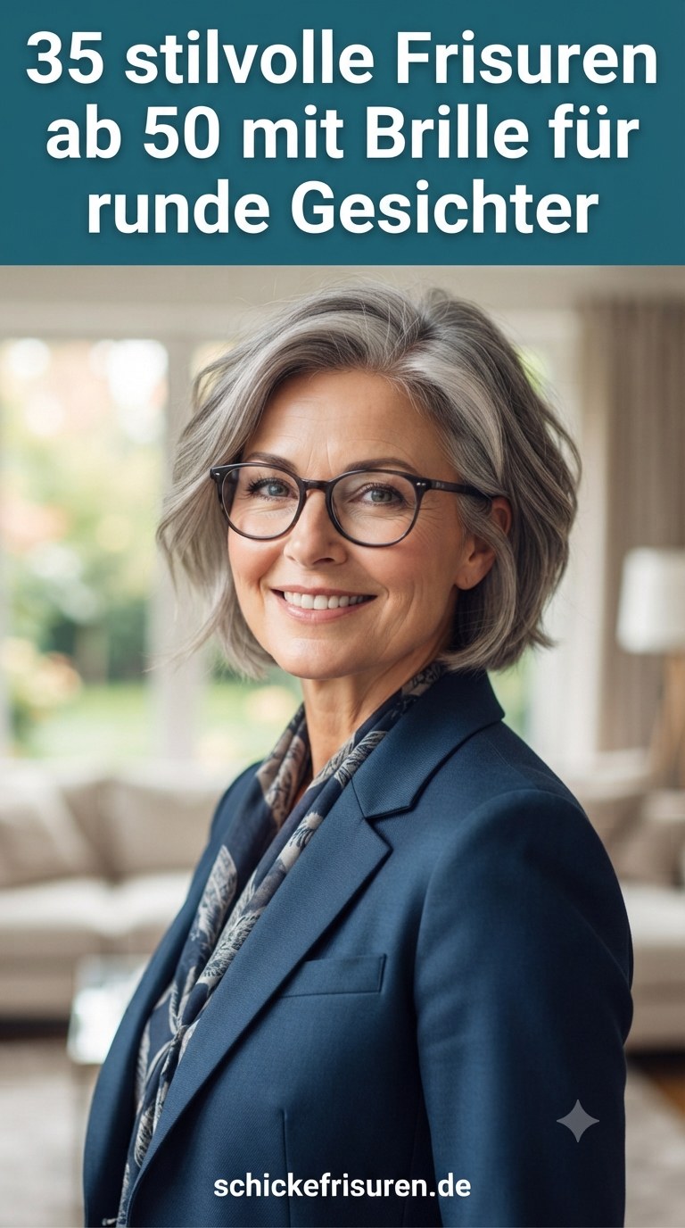 35 stilvolle Frisuren ab 50 mit Brille für runde Gesichter