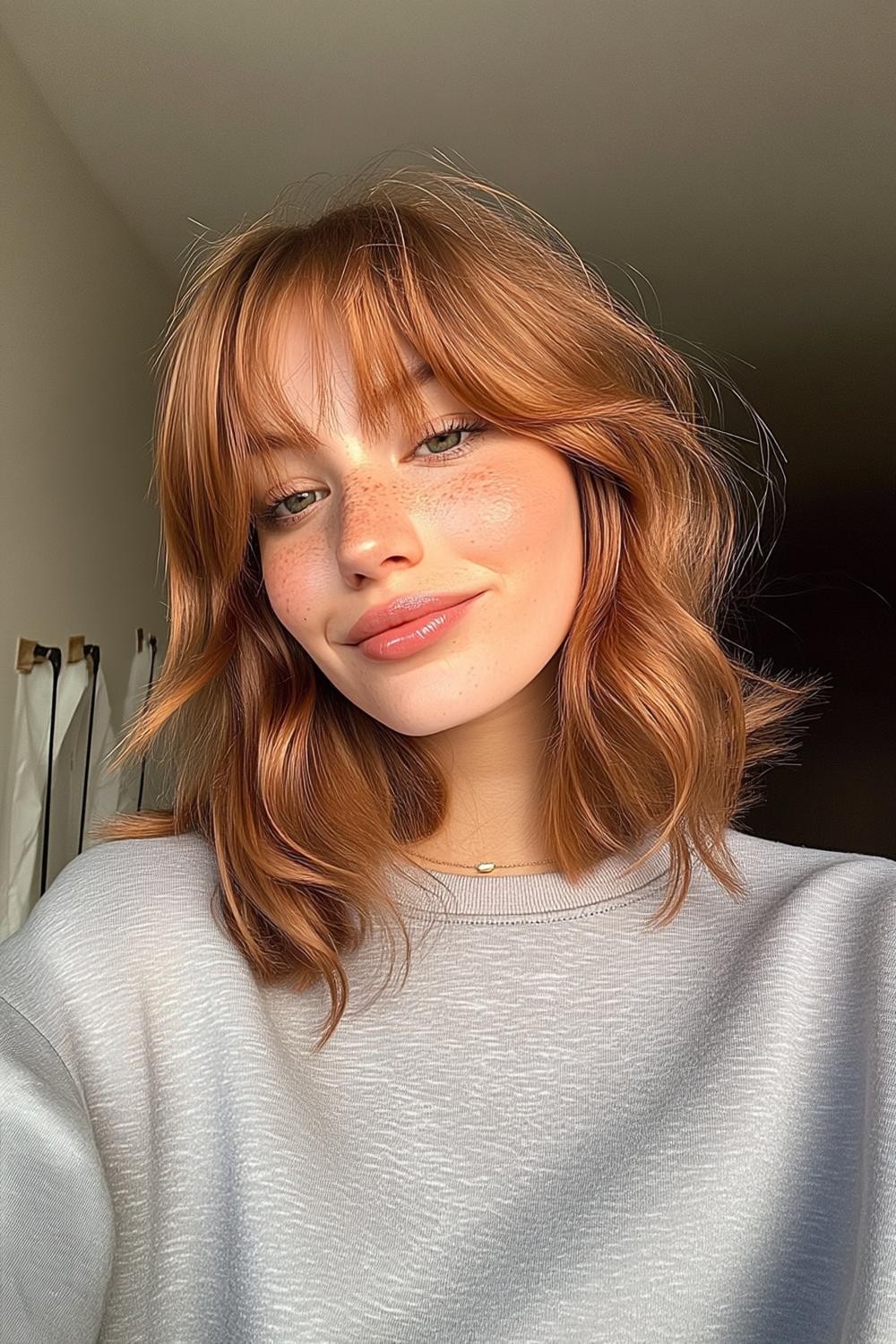 Kupferfarbener Curtain Bang Bob