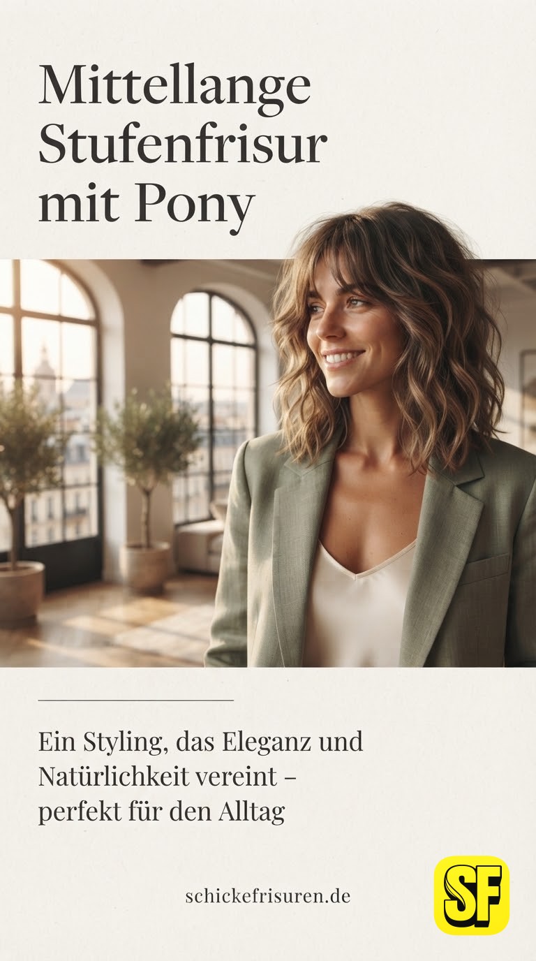 Mittellange Stufenfrisur mit Pony