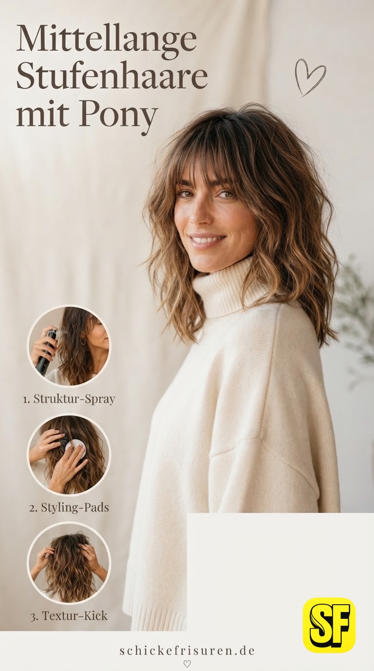 Mittellange Stufenhaare mit Pony