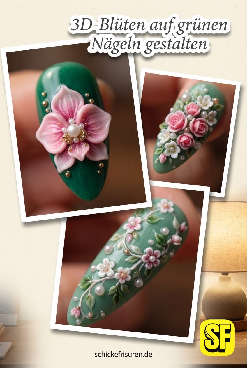 3D-Blüten auf grünen Nägeln gestalten