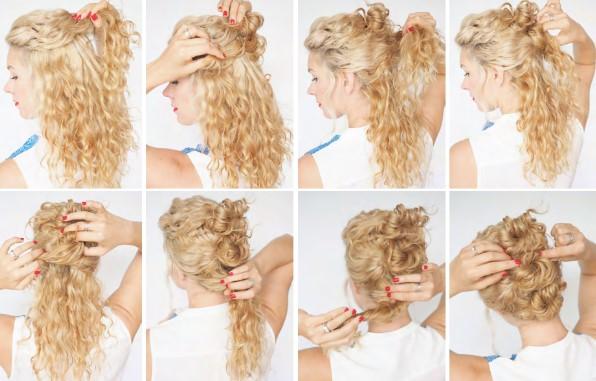 Messy Bun mit Locken Schritt Anleitung