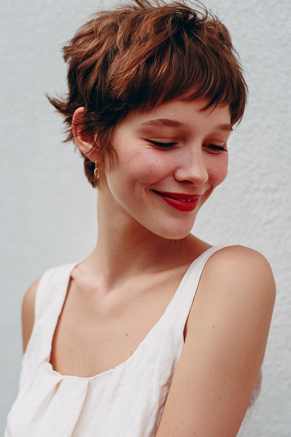 10. Sommer Haare Frauen 2026: Mikrofransen-Pony mit kurzem Pixie