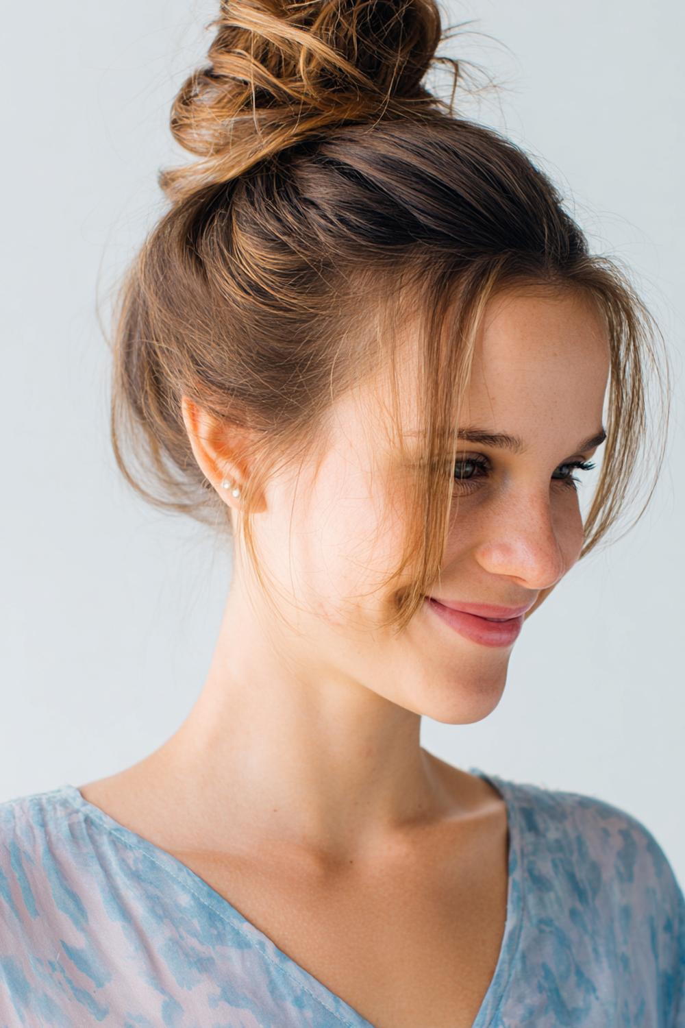 13. Sommer Haare Frauen 2026: Messy Bun mit Face-Framing-Strähnen