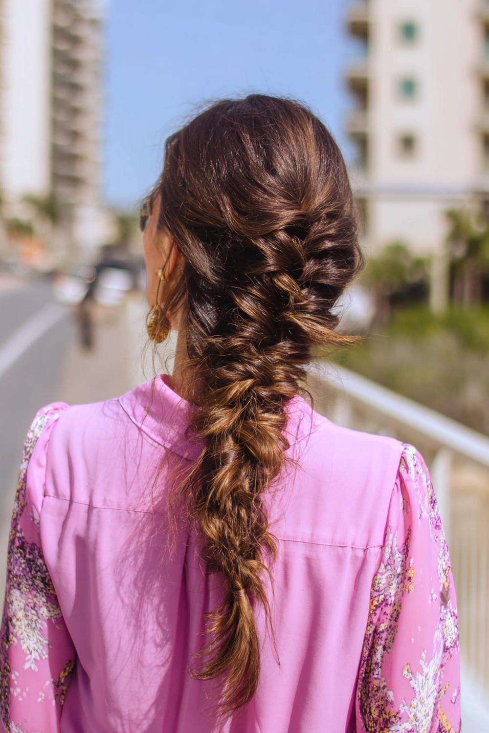 19. Sommer Haare Frauen 2026: Seitlicher Fischgrätenzopf mit lockerer Textur