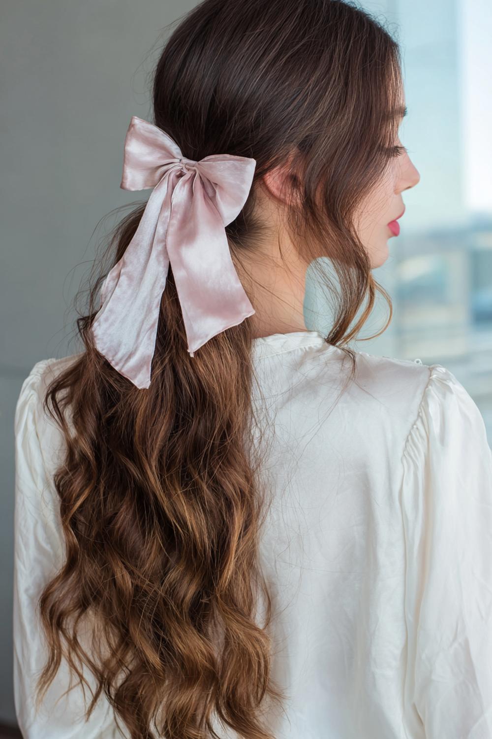 22. Sommer Haare Frauen 2026: Tiefer Pferdeschwanz mit Schleife aus Satin