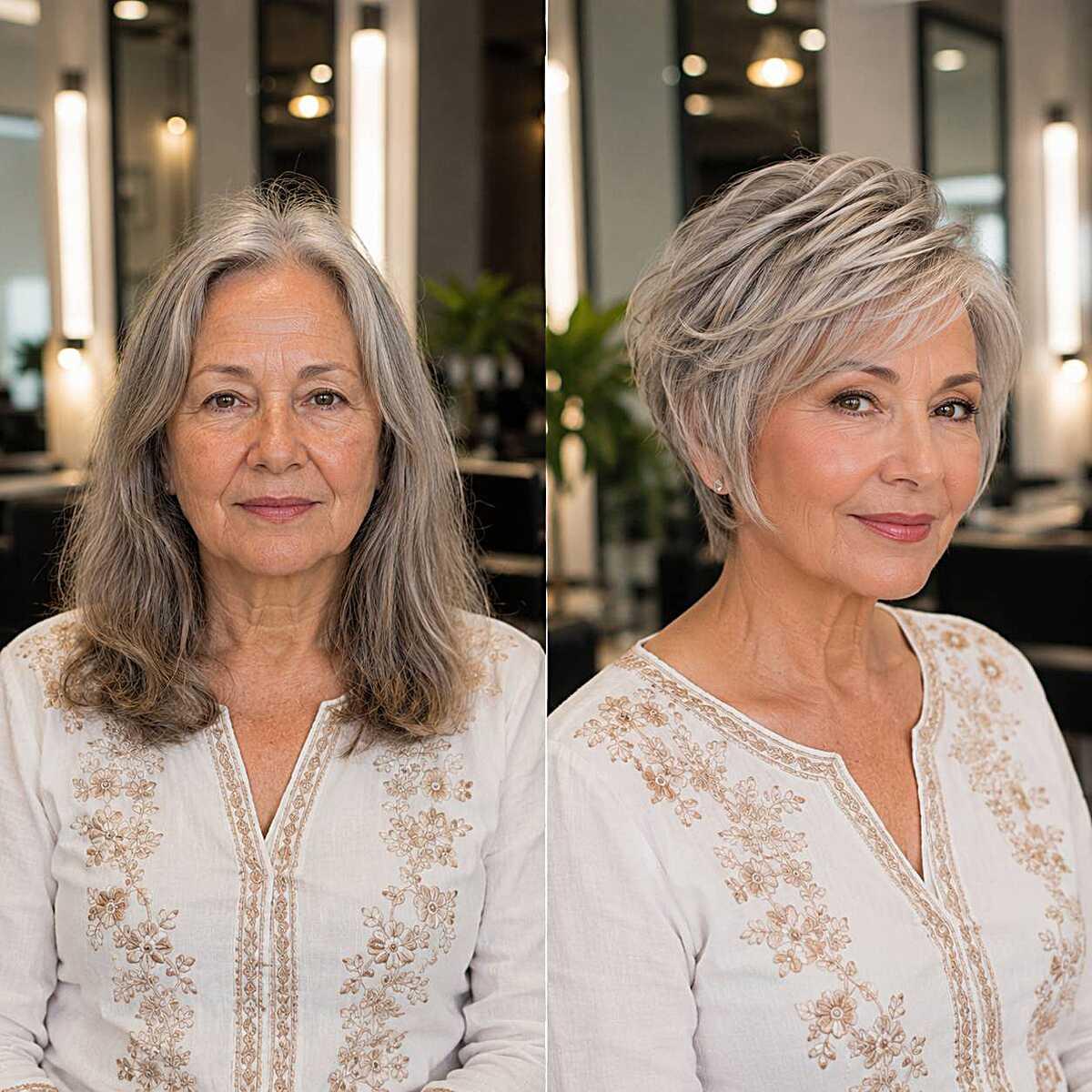 Bixie Cut Styling graues Haar