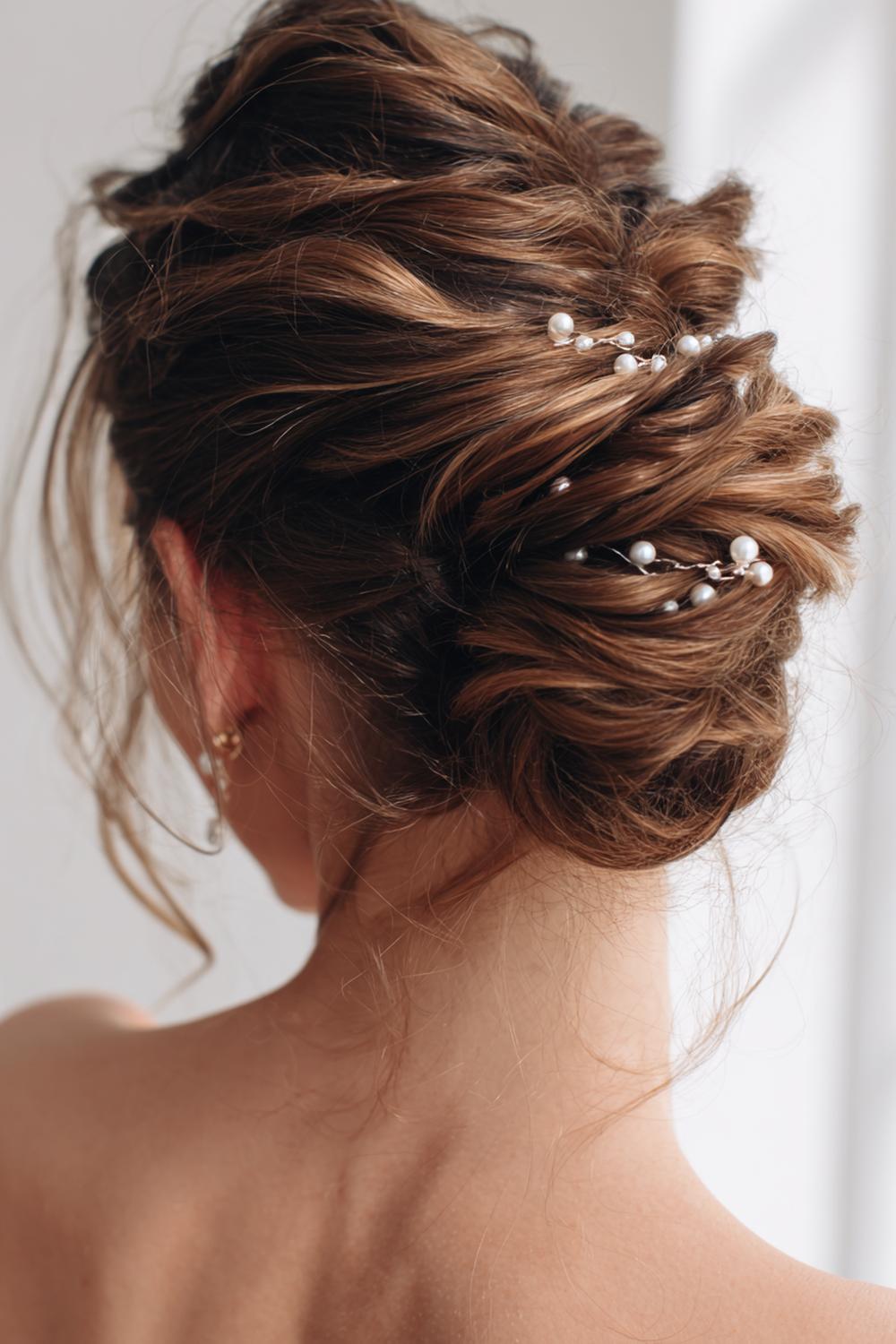 17. Urlaubs Frisuren 2026: French Twist mit Perlenpins am Abend