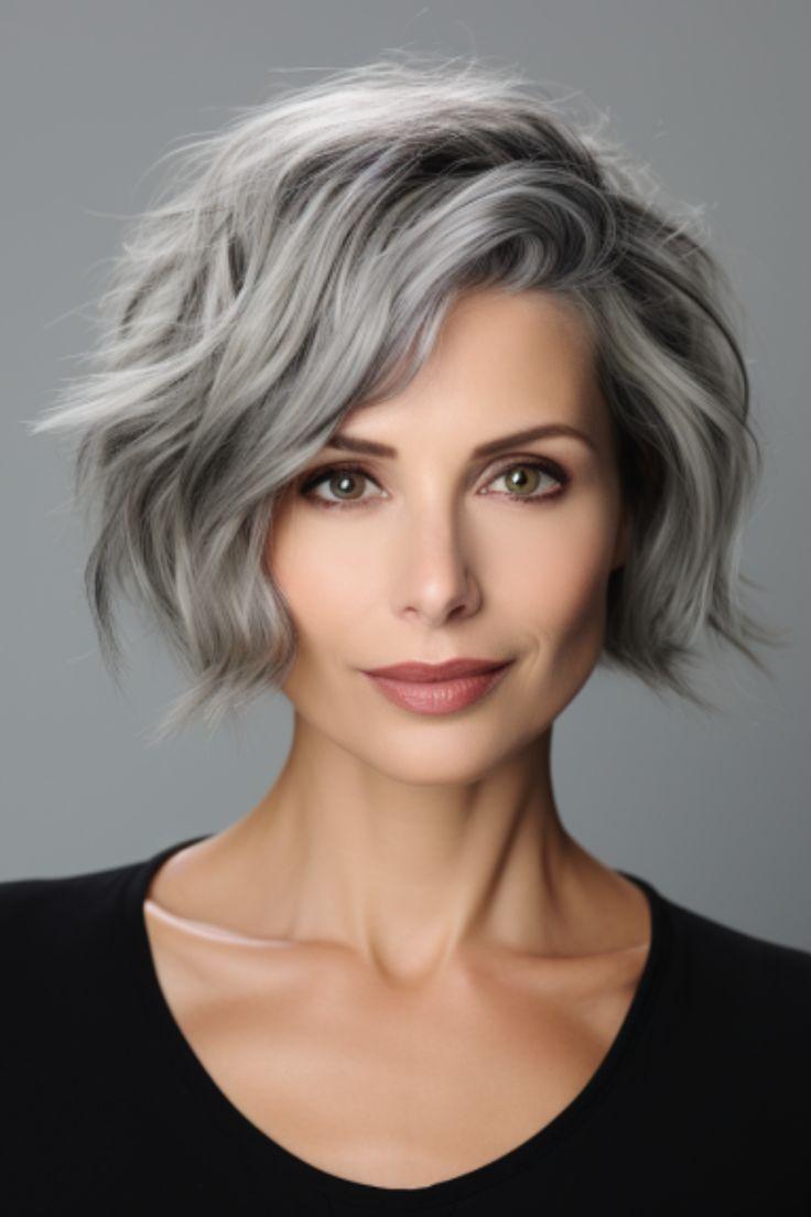 Eleganter Bixie Cut silbernes Haar